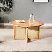 Naturally Elegant Wooden Coffee Table With Faux Rattan Accents - Perfect For Stylish Living Rooms And Cozy Tea Time